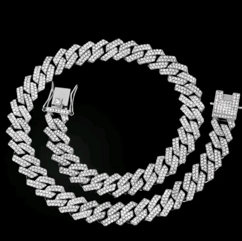 24” Silver Plated Iced Out Cuban Link Chain 14mm Thick Fully Blinged Necklace24”